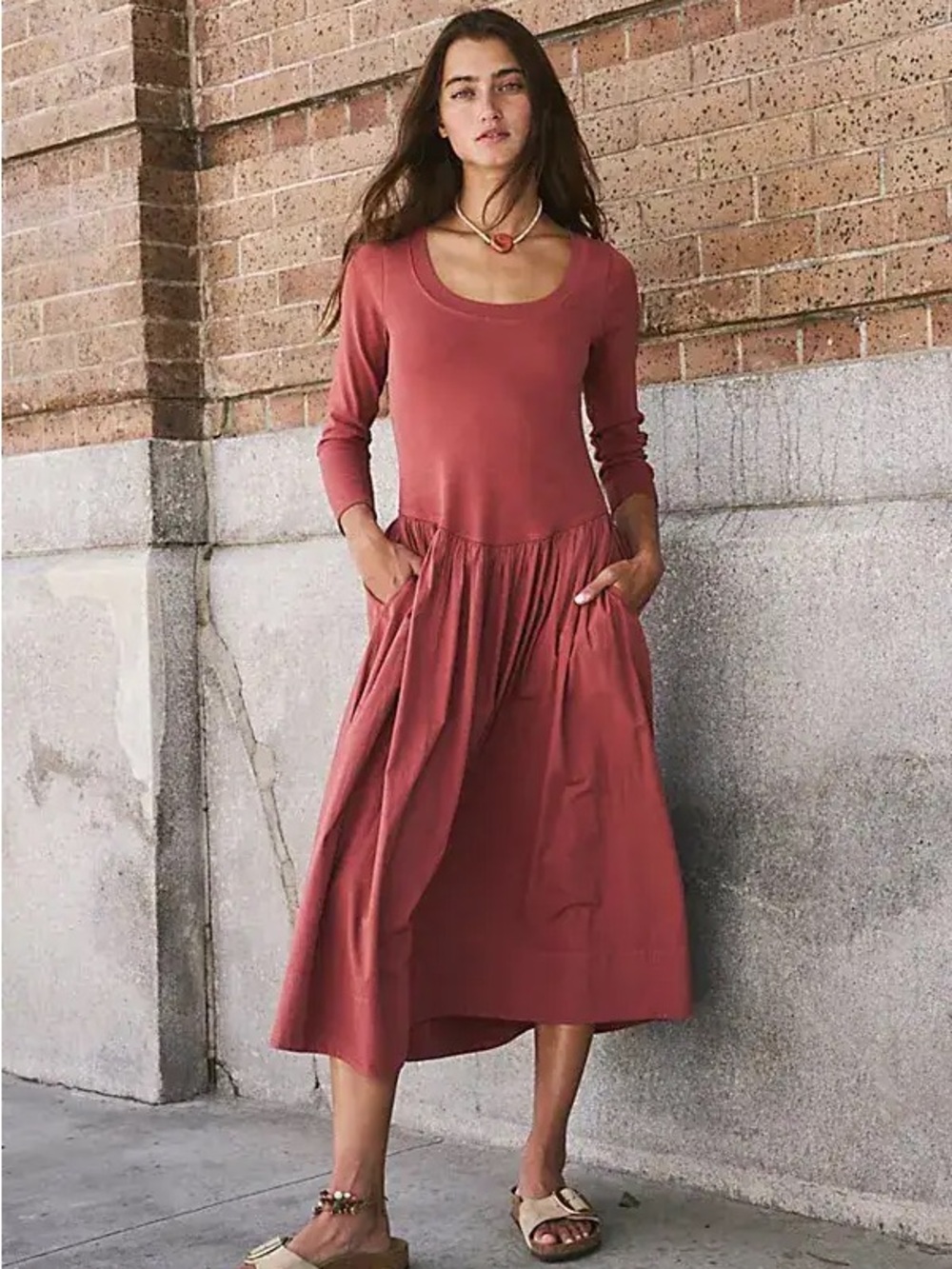 Free People Aelia Drop-Waist Midi Dress Size Large